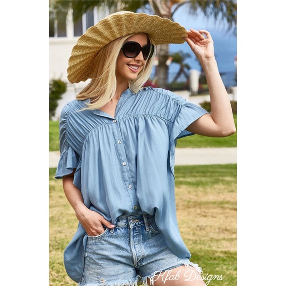 ❤️LAST 3! Vintage Loose Fit Silky Woven Shirred Top - Picture 7 of 7